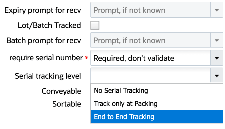 Configuring Serial Tracking Levels