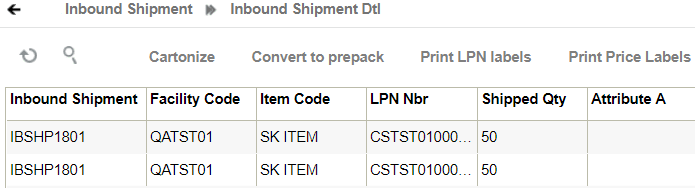 Inbound Shipment Detail
