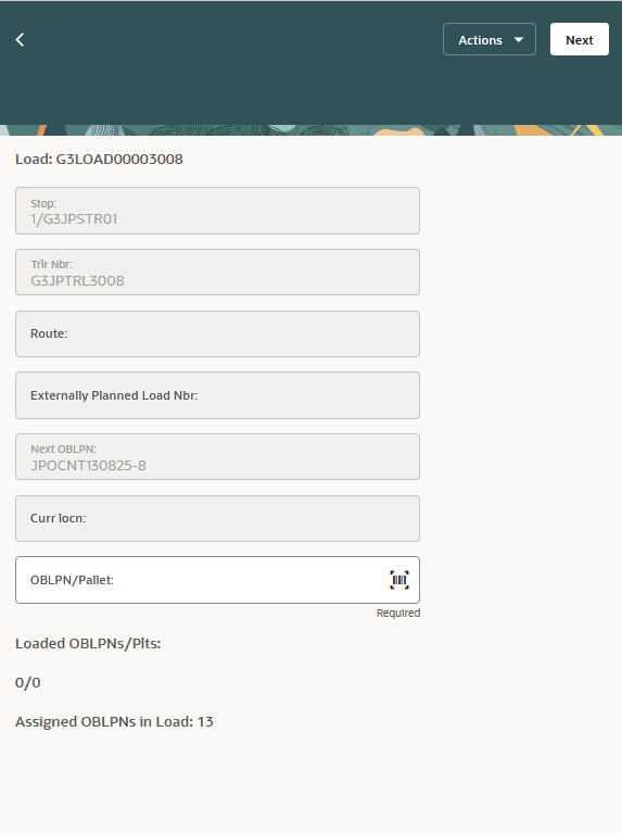 Mobile Transaction Load OBLPN
