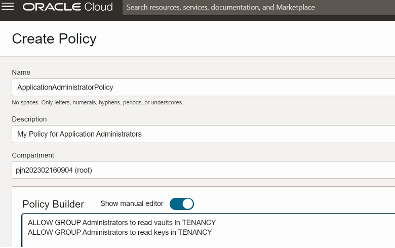 Oracle Cloud Create Policies