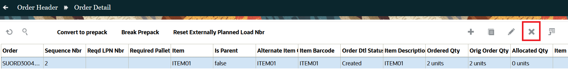 Delete Orderl ine