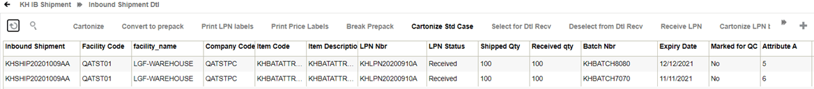 Cartonized ASN - Screen flow for batch/expiry and inventory attribute = Do Not Prompt