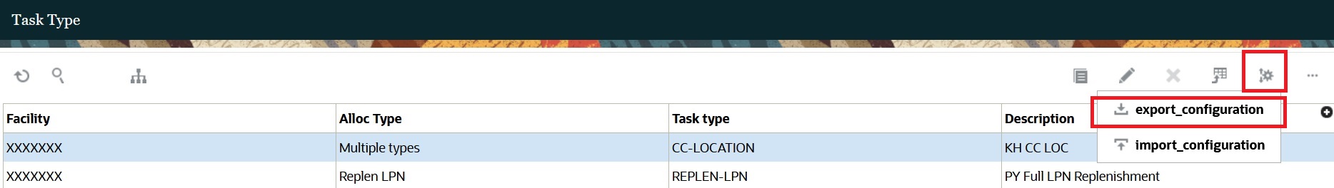 Export Configuration