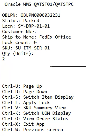 LPN Inquiry OBLPN Scan SKU Details