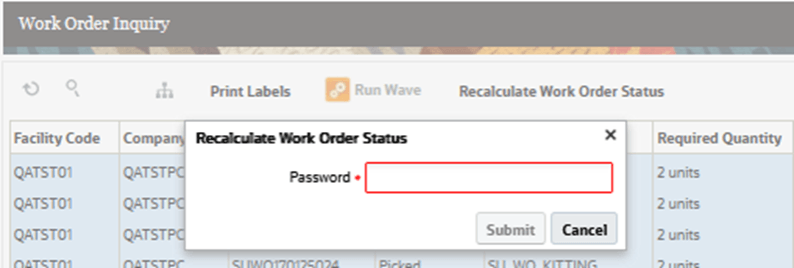 Recalculate Work Order Status