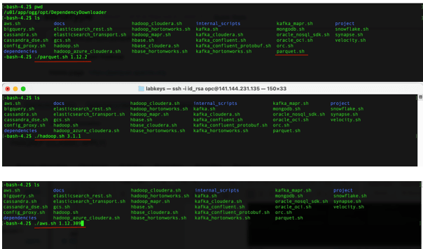 II. Execute parquet.sh and hadoop.sh with and aws.sh with the required versions