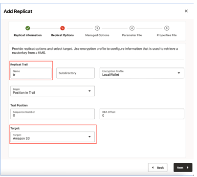Enter Replicat Details.