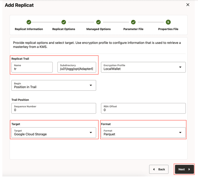 Enter Replicat Options.
