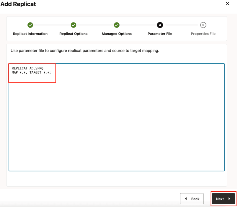 Use Parameter File to configure replicat parameters and source to target mapping.