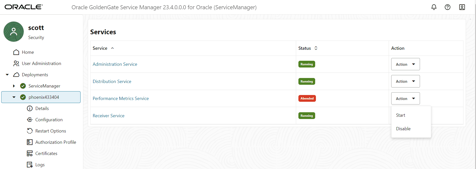 Change the state of a Microservice from the Service Manager