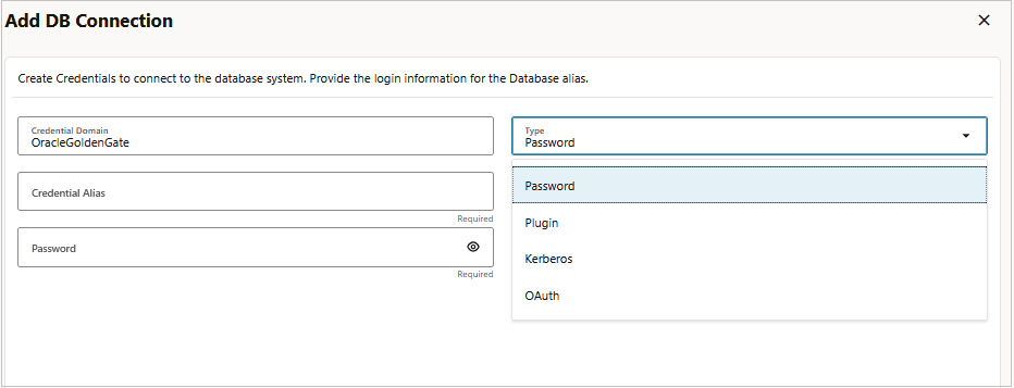Add DB Connection dialog box showing the available connection types.
