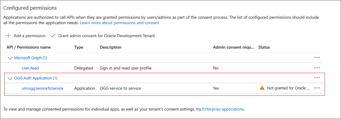 API permission is added an shows under Configured Permissions.