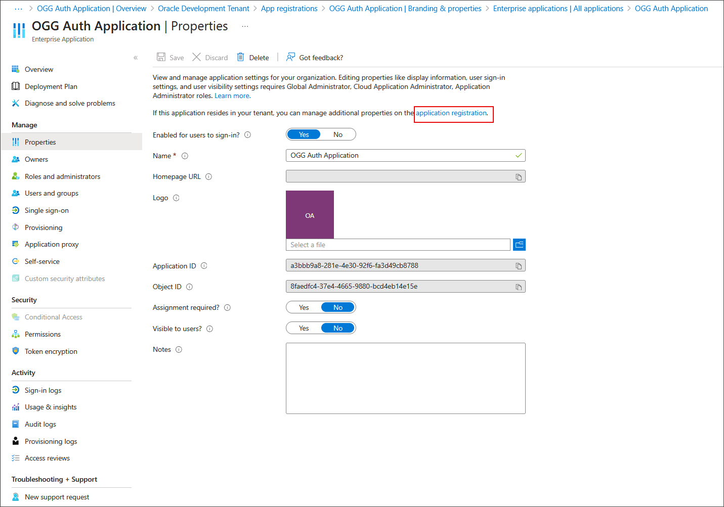 Image for entraID redirect URL properties follows