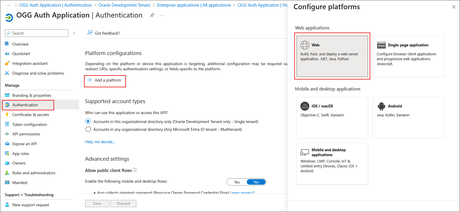 Configure the redirect URI.