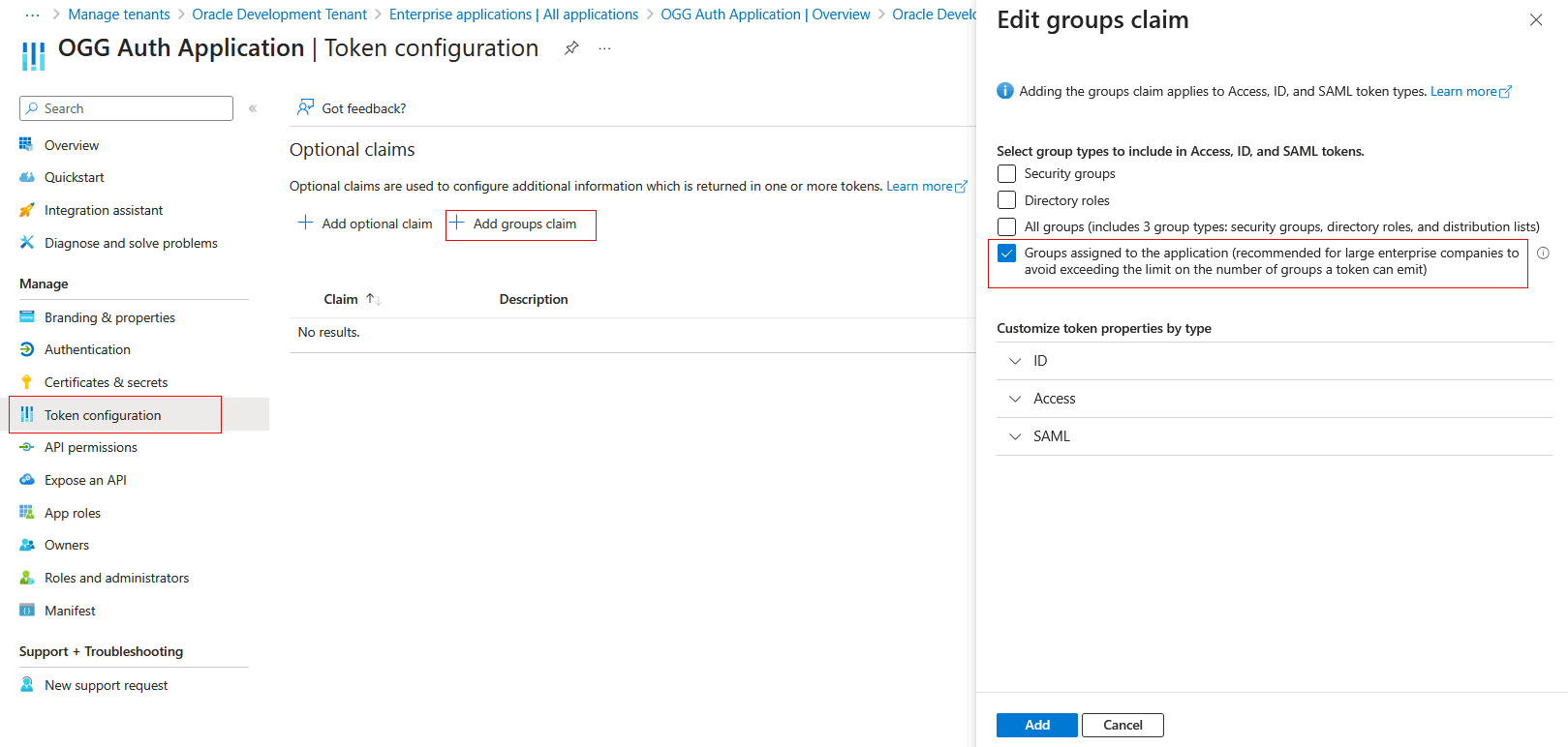 Create a token configuration