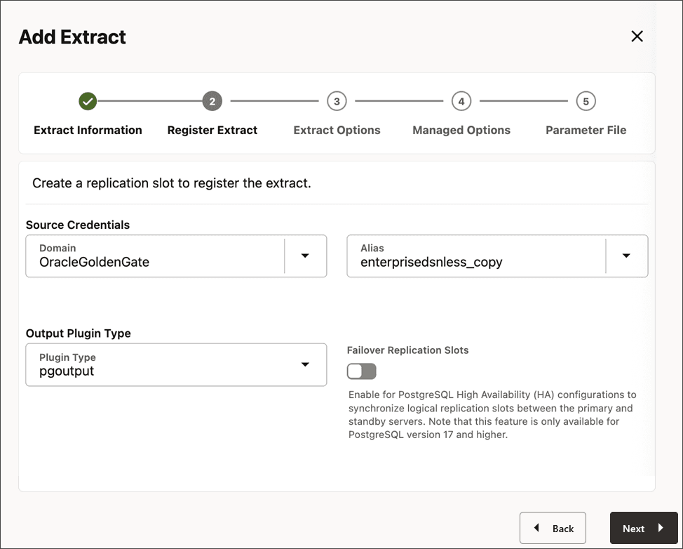 Select the logical plugin type when creating CDC Extract for PostgreSQL