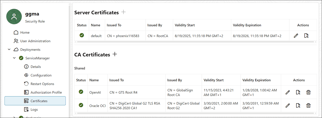 Certificates added for OpenAI and Oracle OCI Generative AI service providers.