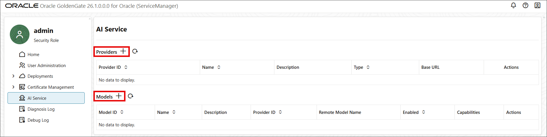 AI Service Providers and Models page that allows adding Providers and Models.