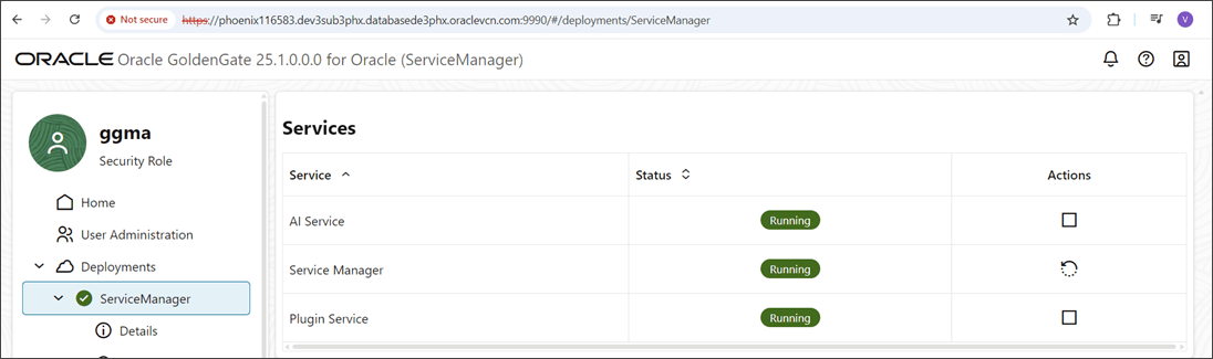 AI Service listed on the Services page of the Service Manager