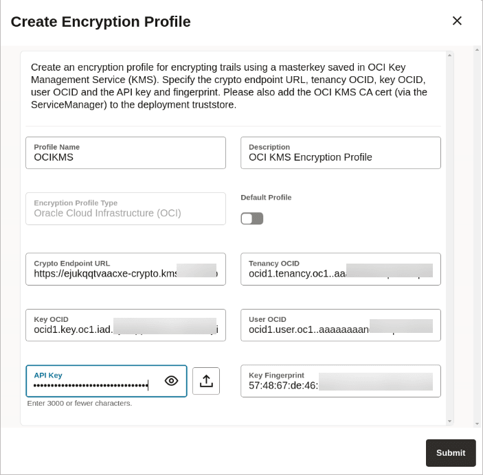 Create Encryption Profile dialog box