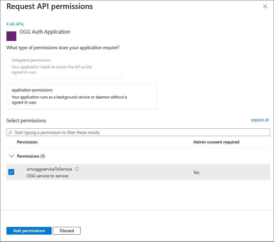 Add the API permission for the application.