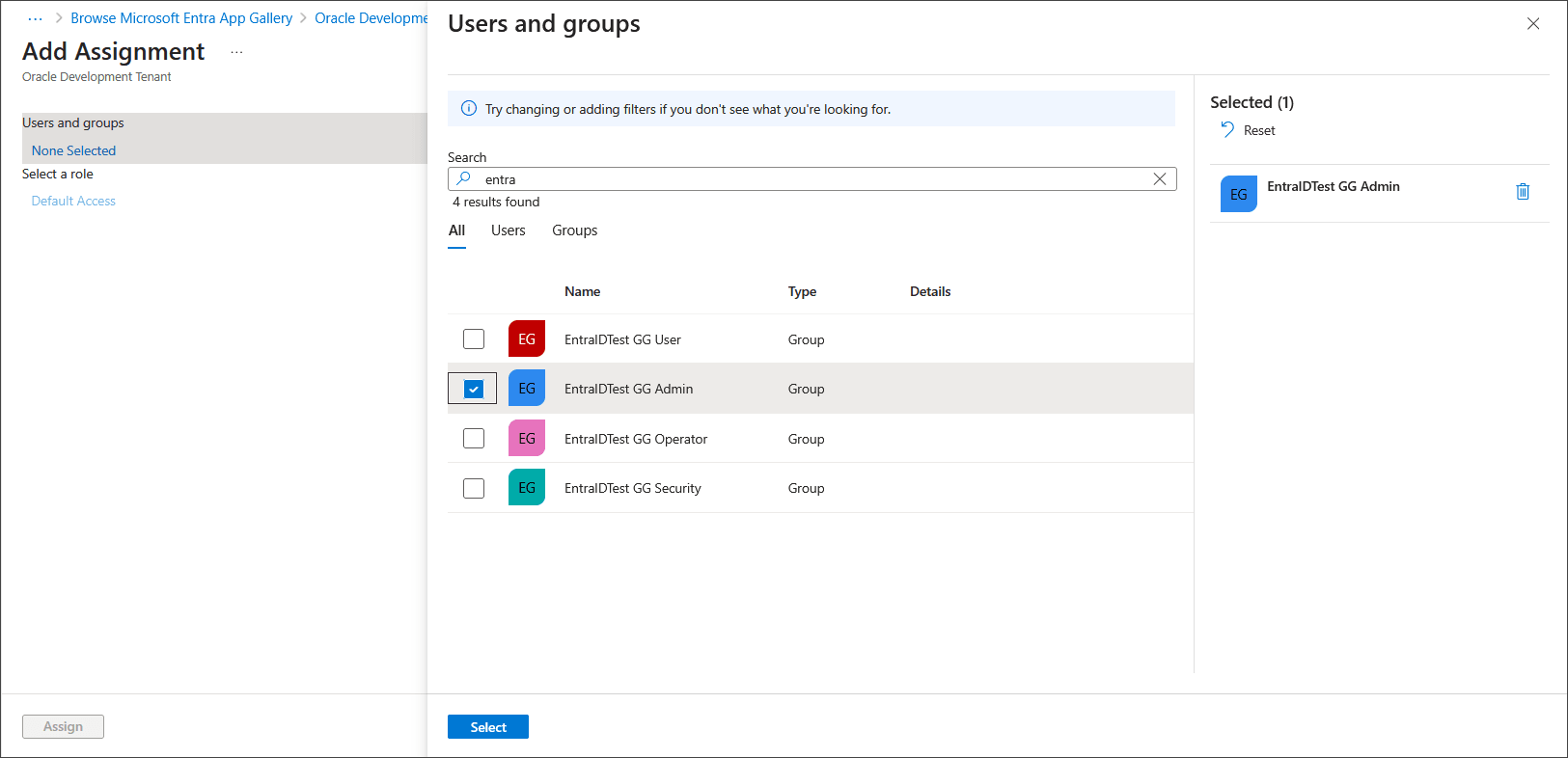 Select groups to be added for authorization.
