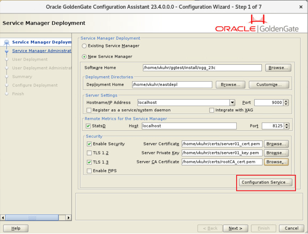 Configuration Service button in OGGCA Service Manager Options screen Configuration Service button in OGGCA Service Manager Options screen