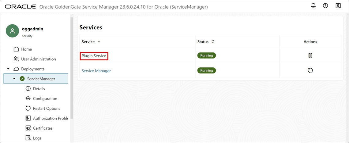 Database Password Plugin is visible from the Service Manager Services screen after it is enabled.