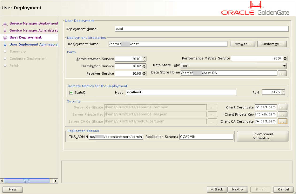User Deployment screen in OGGCA