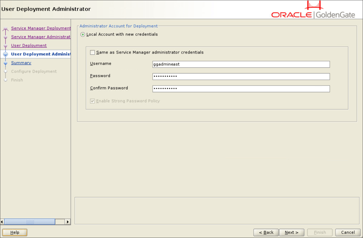 User Deployment Administrator User screen in OGGCA