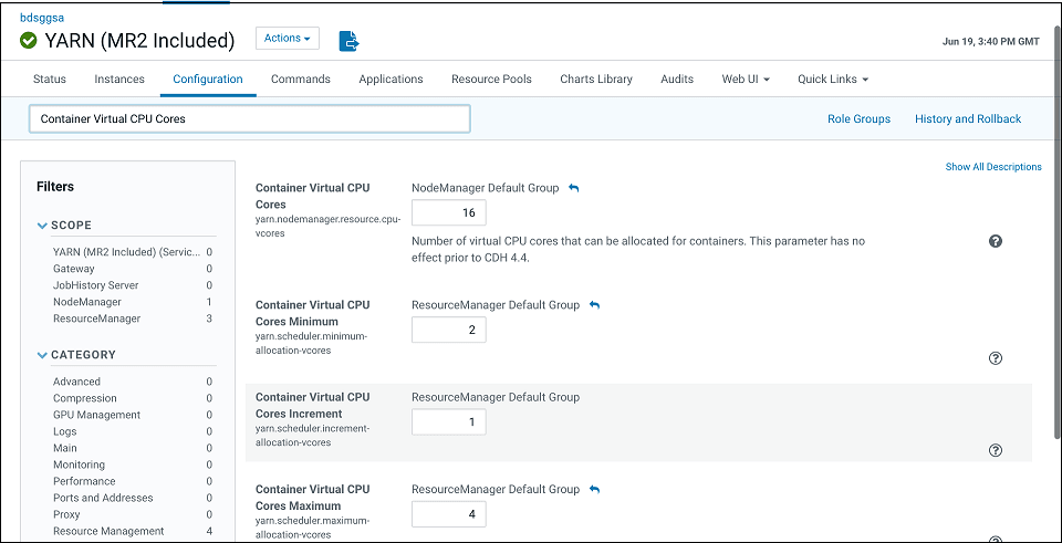 Reconfigure Yarn Virtual Cores