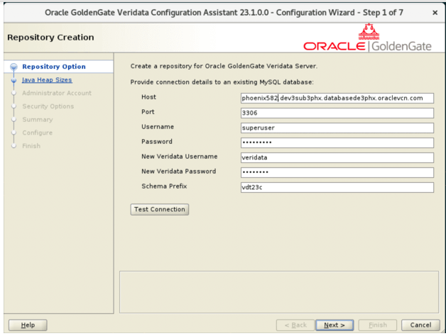Repository Creation Page for an Existing MySQL.