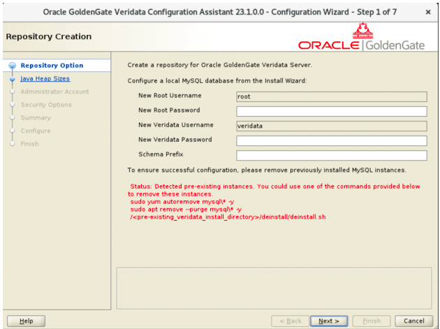 Repository Creation Page for a New MySQL Install