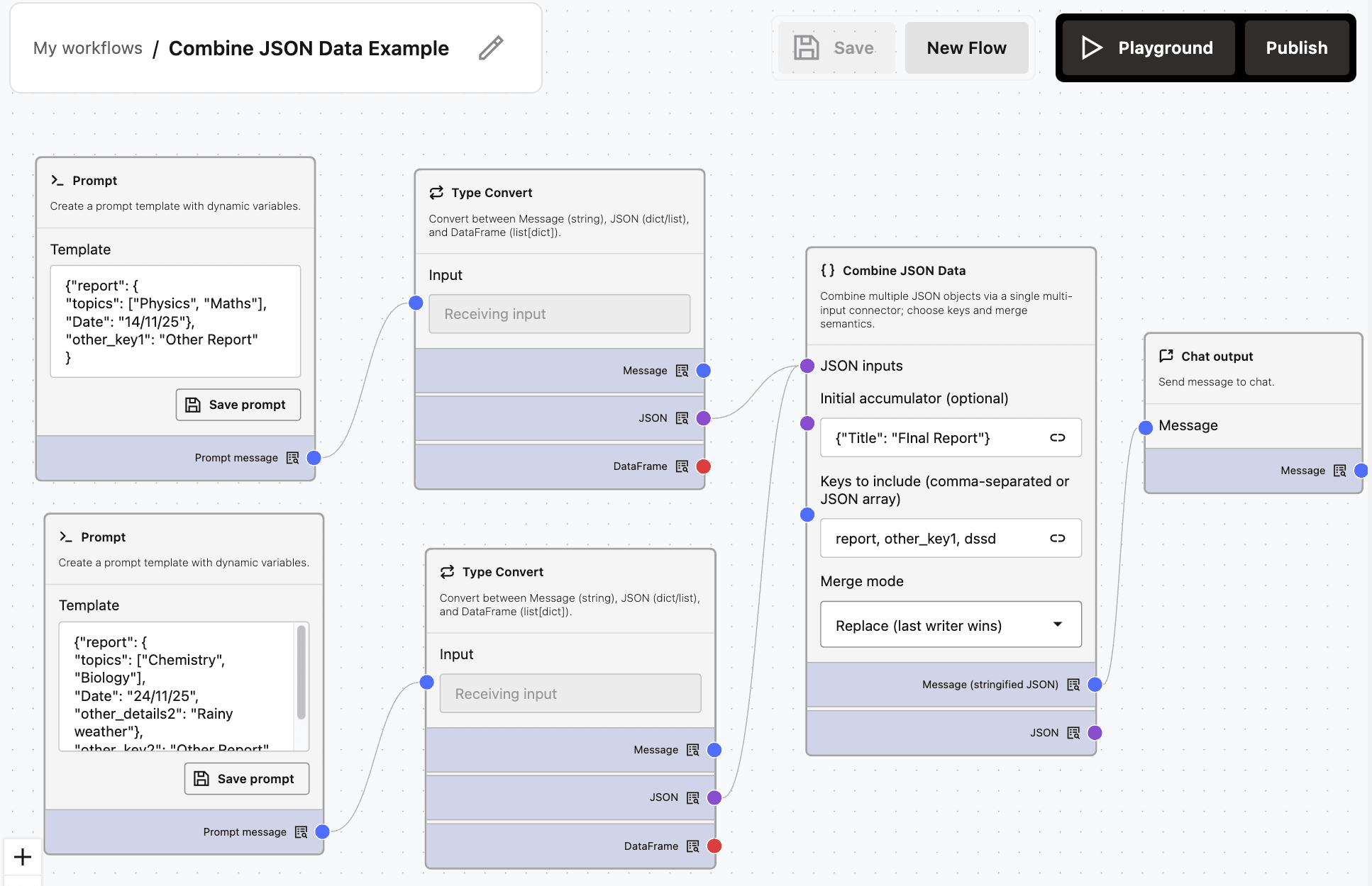 Example: Combine JSON Data in Replace Merge Mode