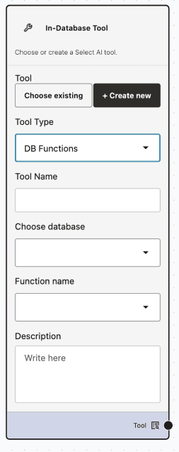 Create New DB Functions Tool Create New Mode - DB Functions