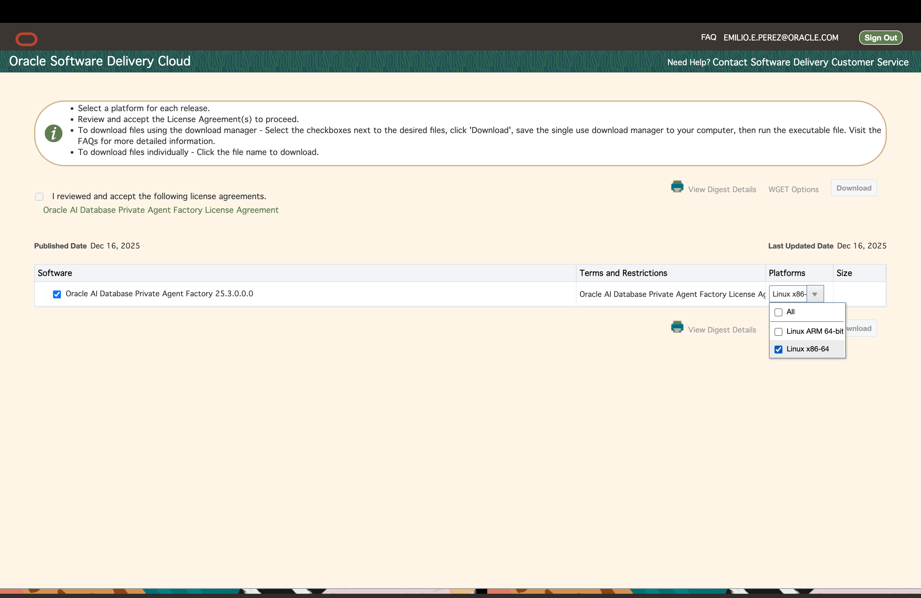 Accept license agreement and download