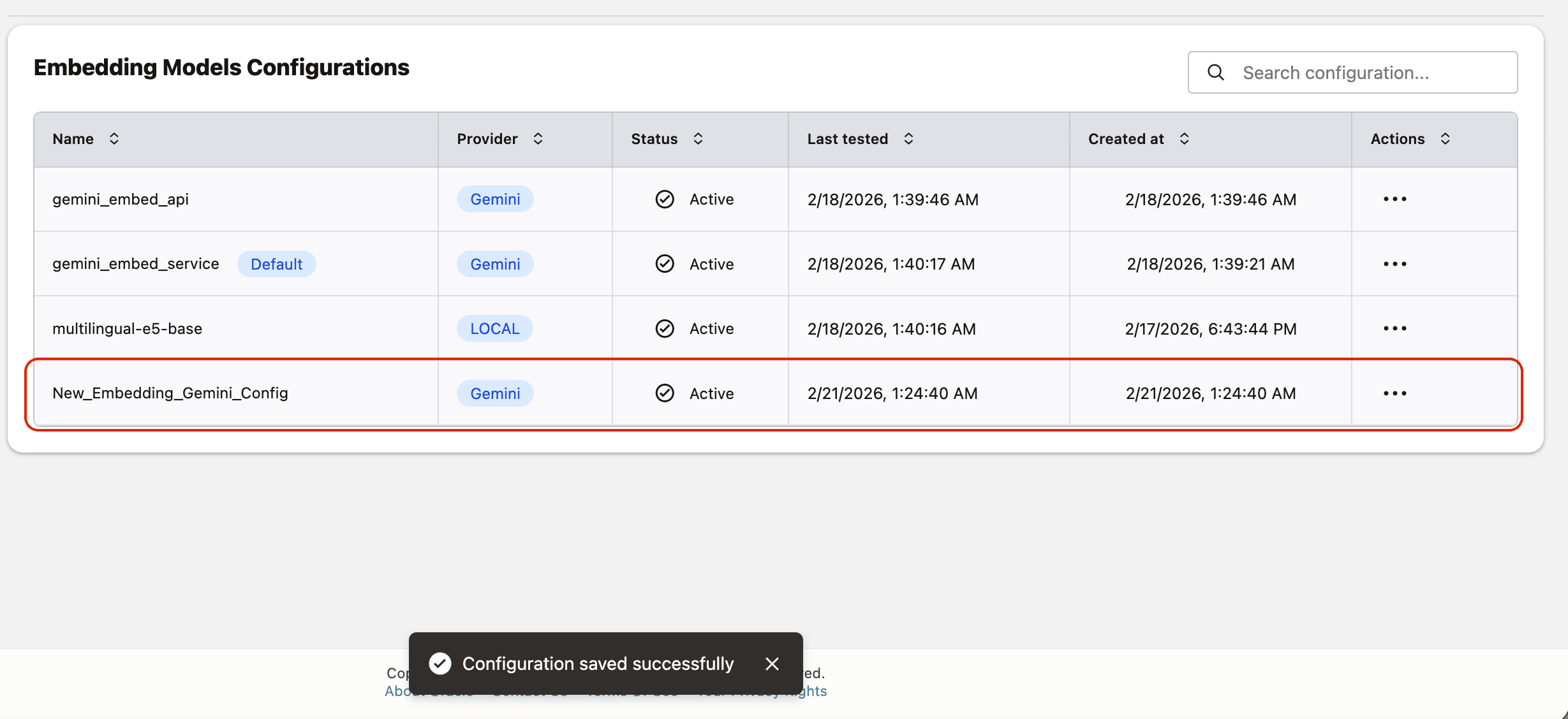 Gemini Embedding Model Table