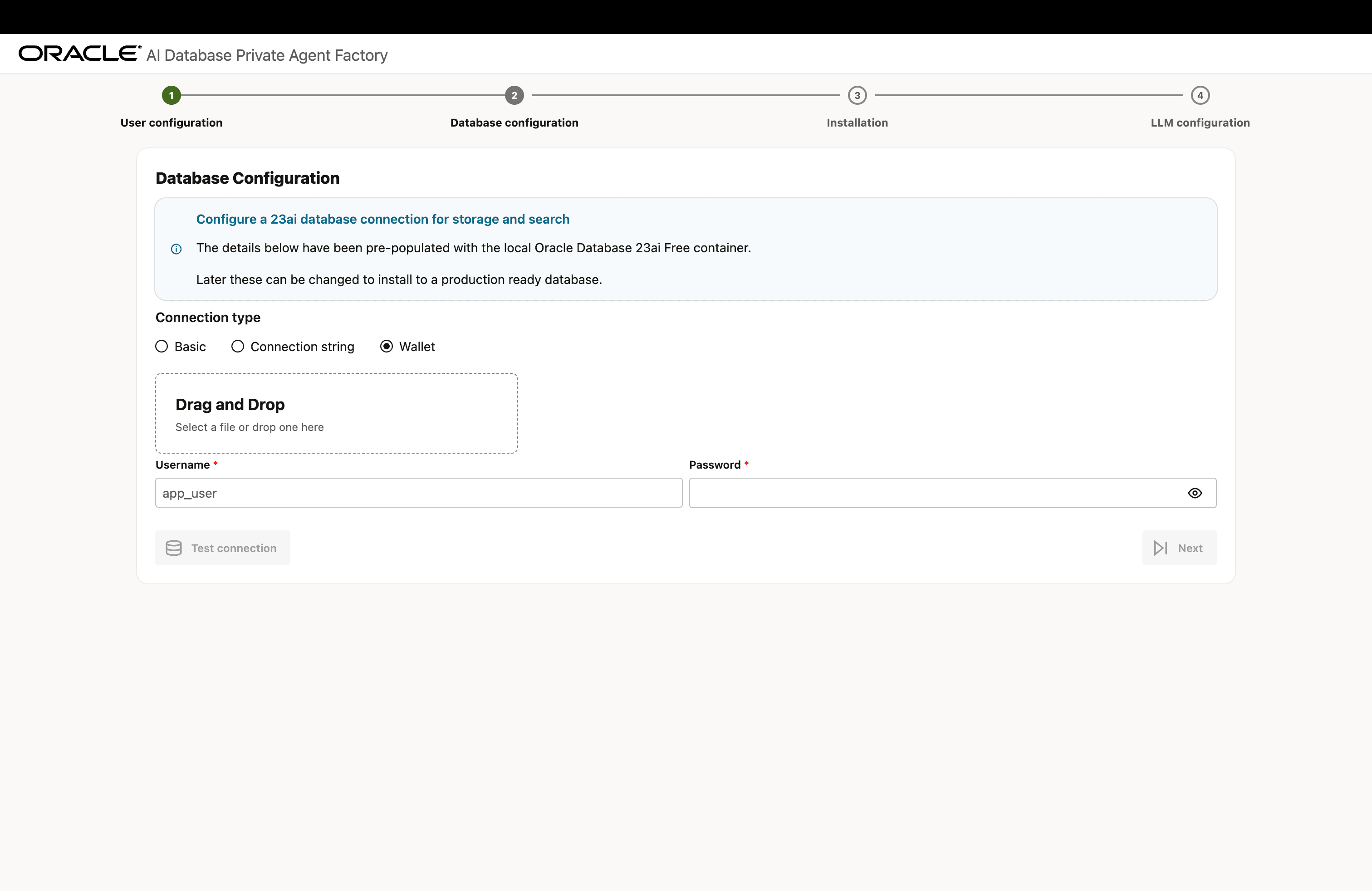 Database Configuration Using Wallet File