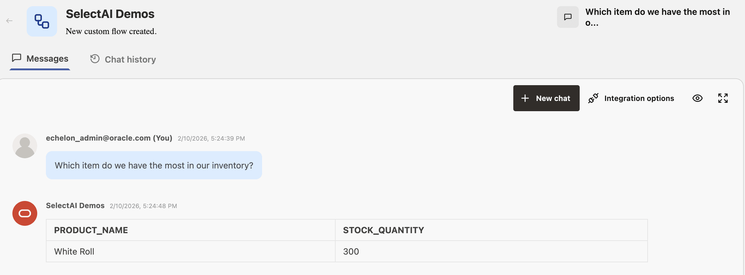 Select AI RunSQL Action Output Select AI RunSQL Action