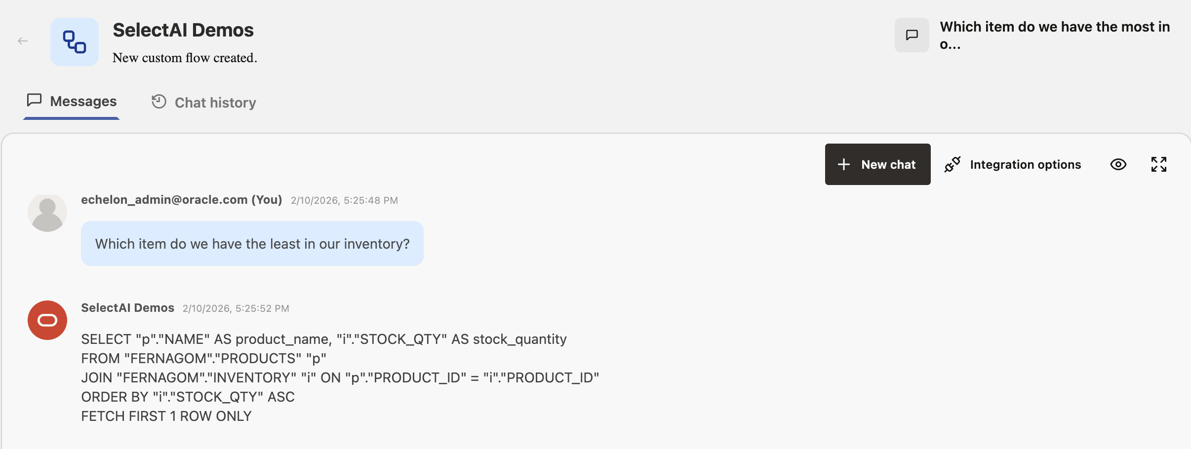 Select AI ShowSQL Action Output Select AI ShowSQL Action