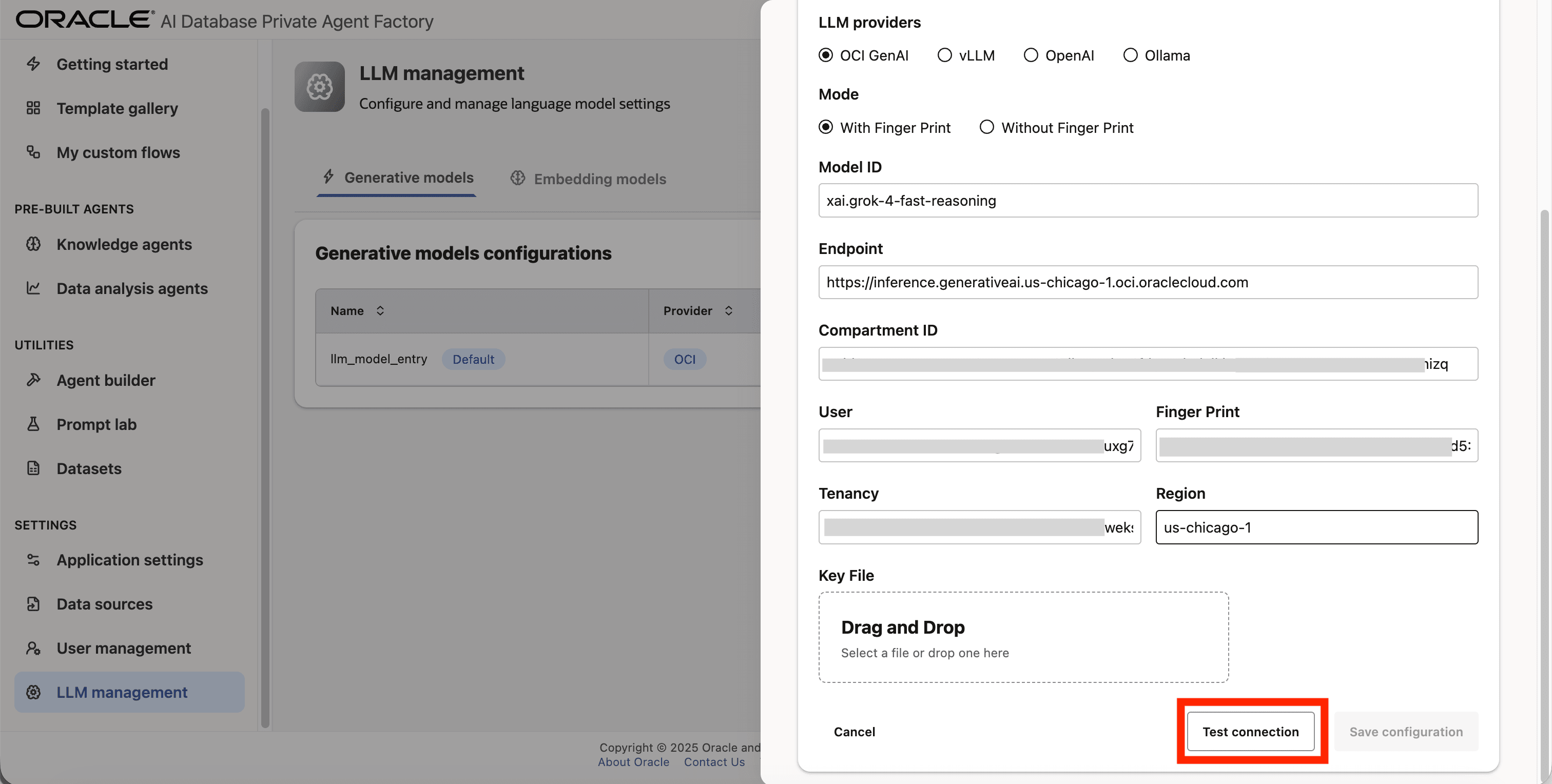 Test connection Test connection