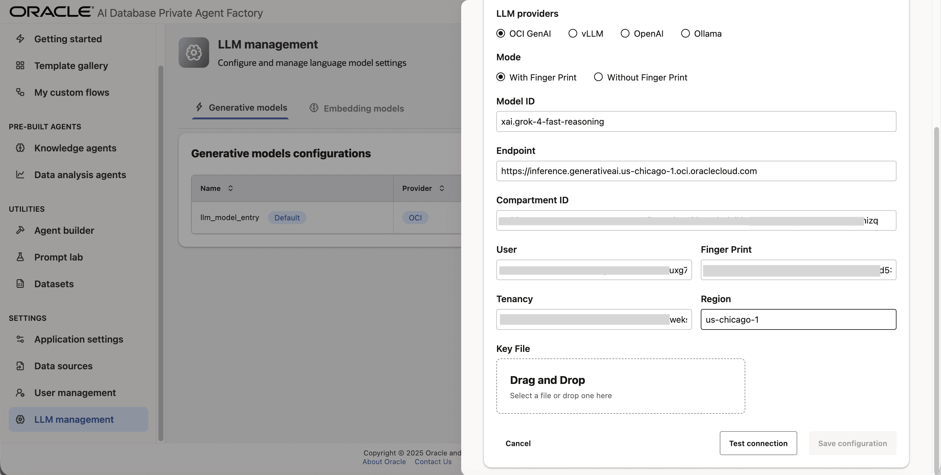 Fill OCI credentials Fill OCI credentials