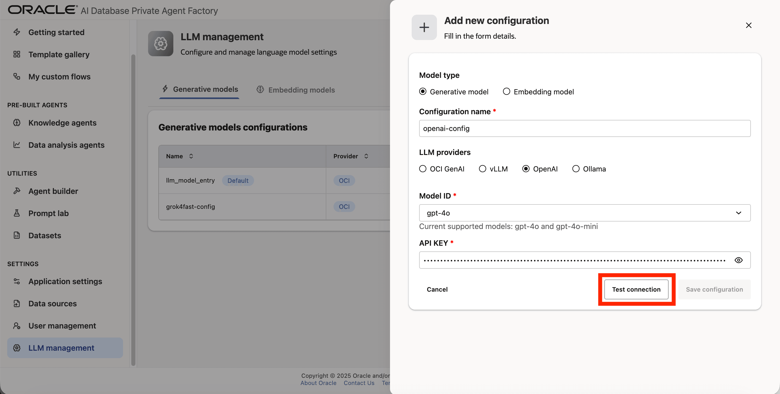 Test the connection Test the connection