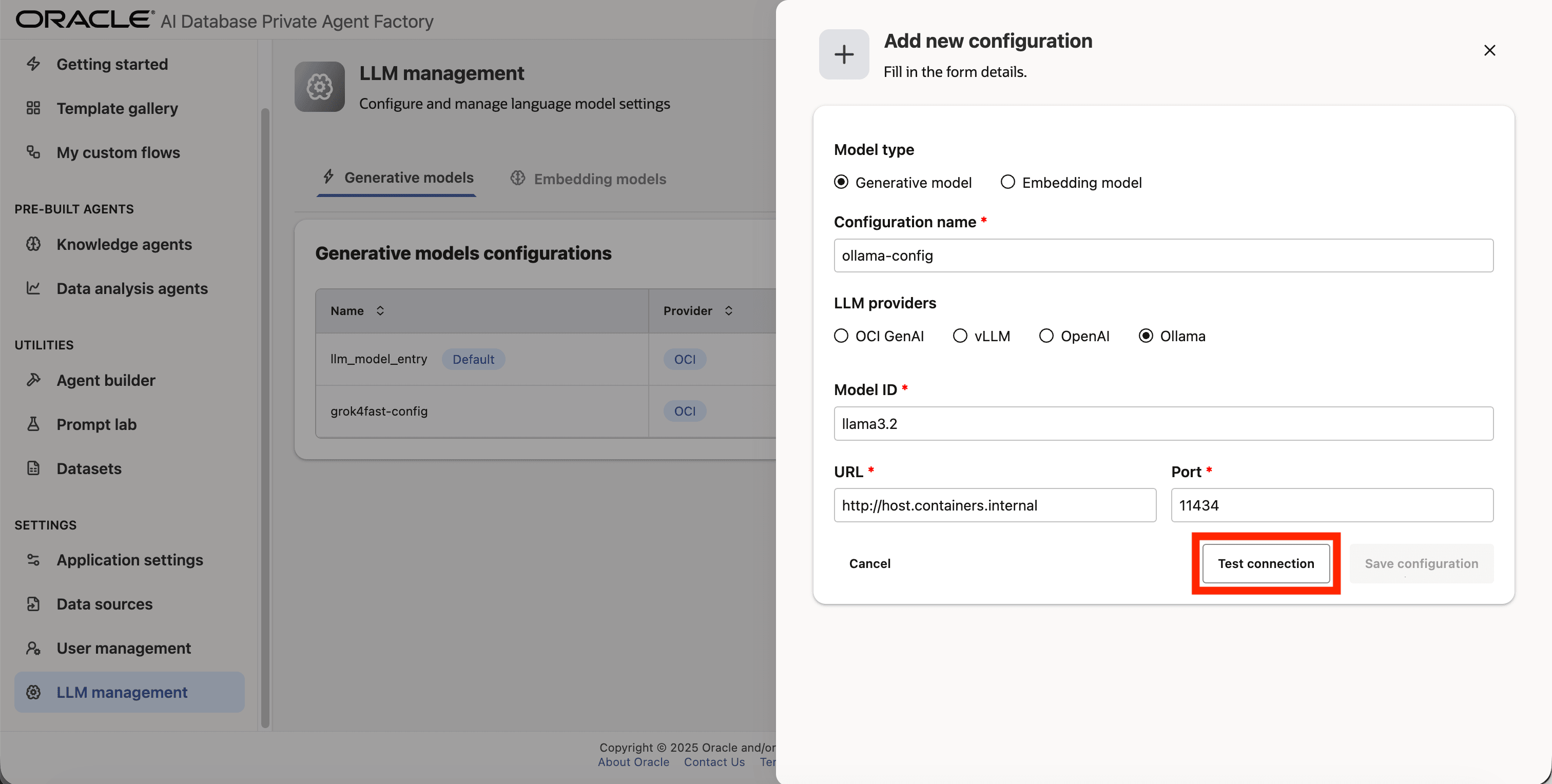 Test connection Test connection
