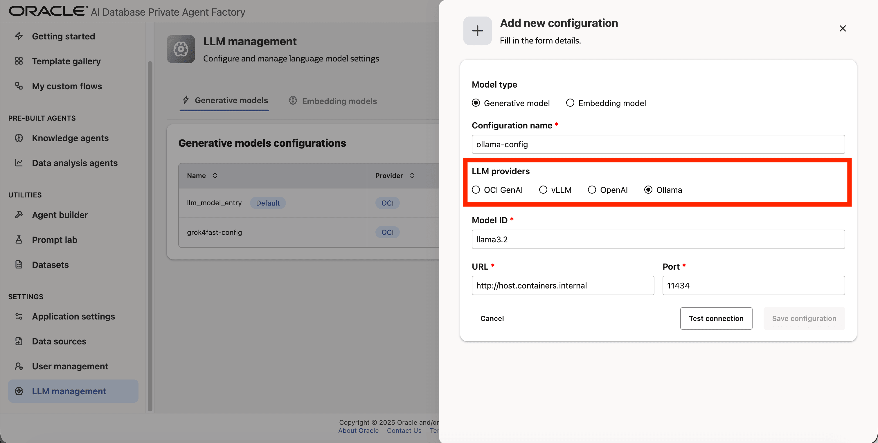 Pick Ollama as provider