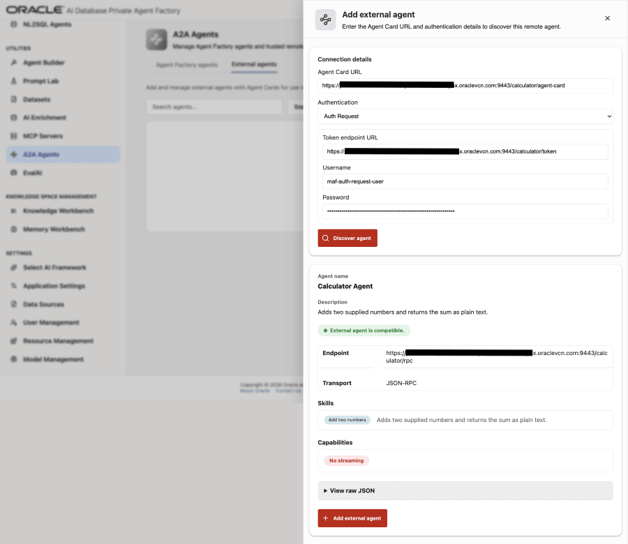 Add External Agent for Basic Math Service Add External Agent