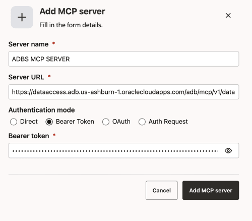 Add MCP Server - Bearer Token Add MCP Server
