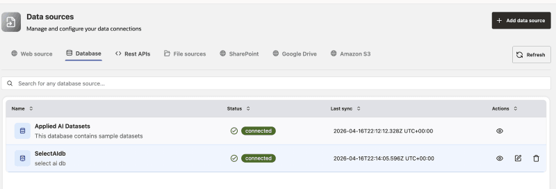 Database Data Source Dashboard Add Database Data Source