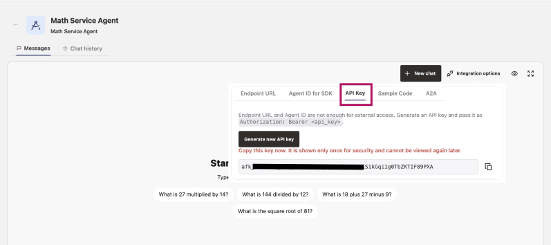 Generate API Key for Basic Math Service Generate API key for Basic Math Service