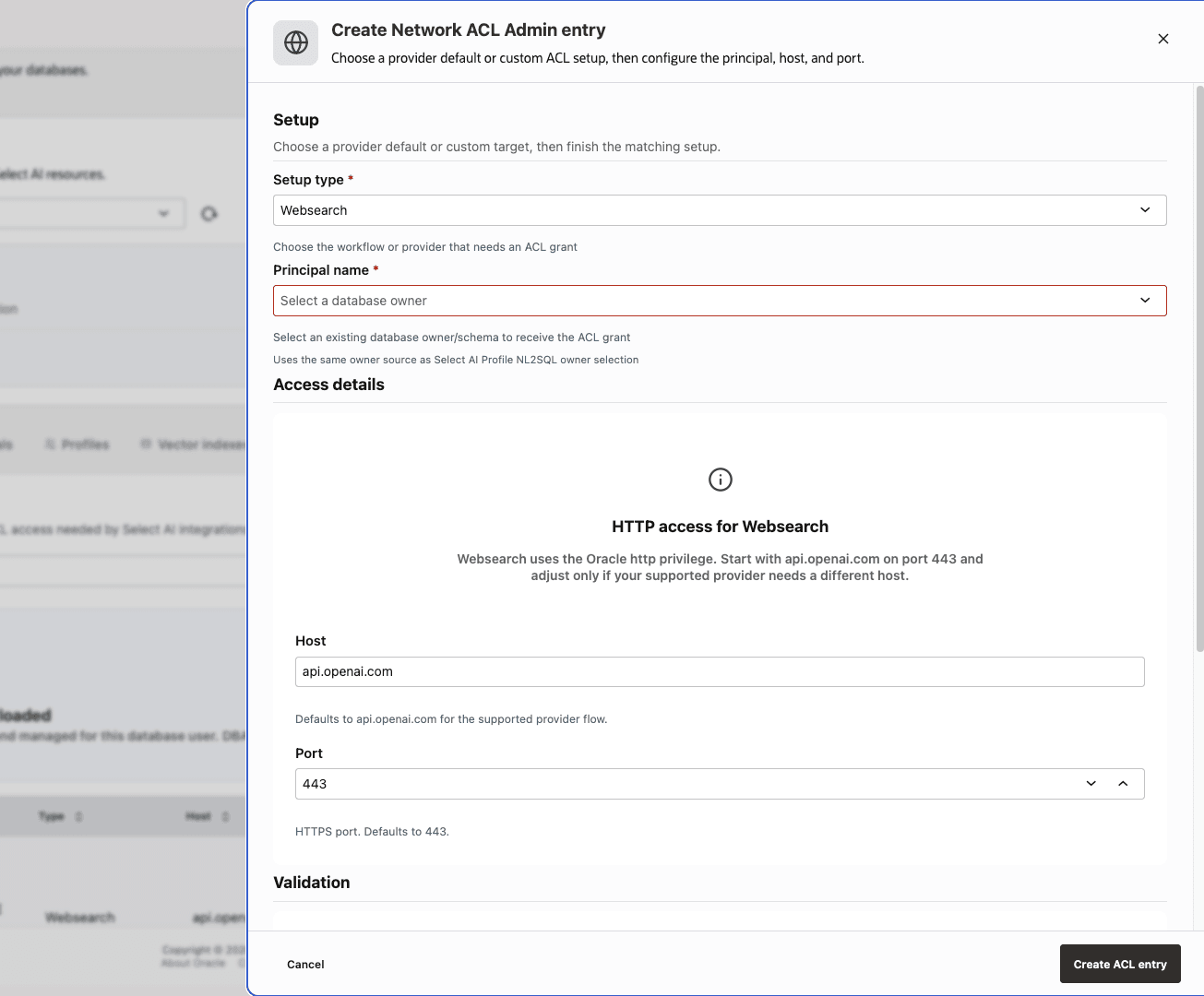 Create Network ACL Admin Entry Network ACL Admin